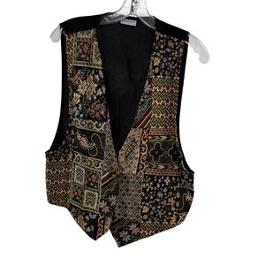 Backroad Blues Black Women's tapestry patchwork vest vintage M preppy grandma